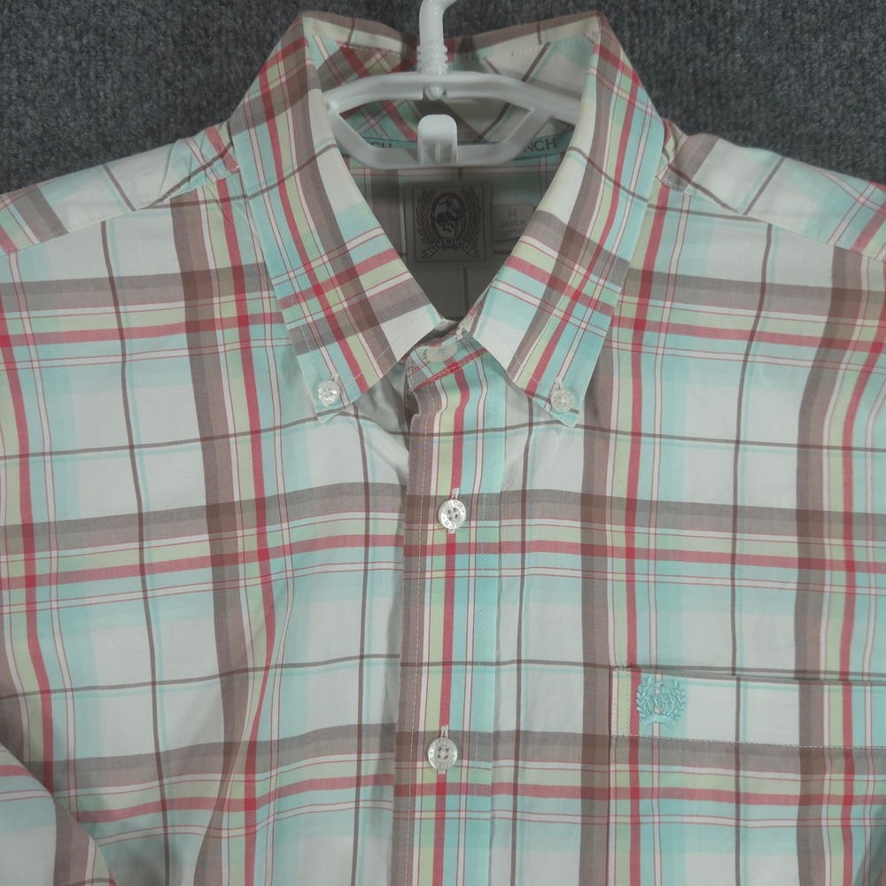 Cinch Shirt Men M MT10321247‎ C-6512 Teal Plaid Button-Down Long Sleeve
